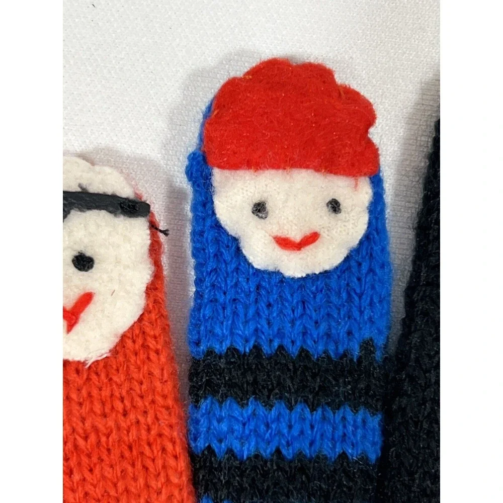 Kidorable Kids Pirate Knit Gloves Blue Brown Skull Finger Puppets Handmade‎ Soft